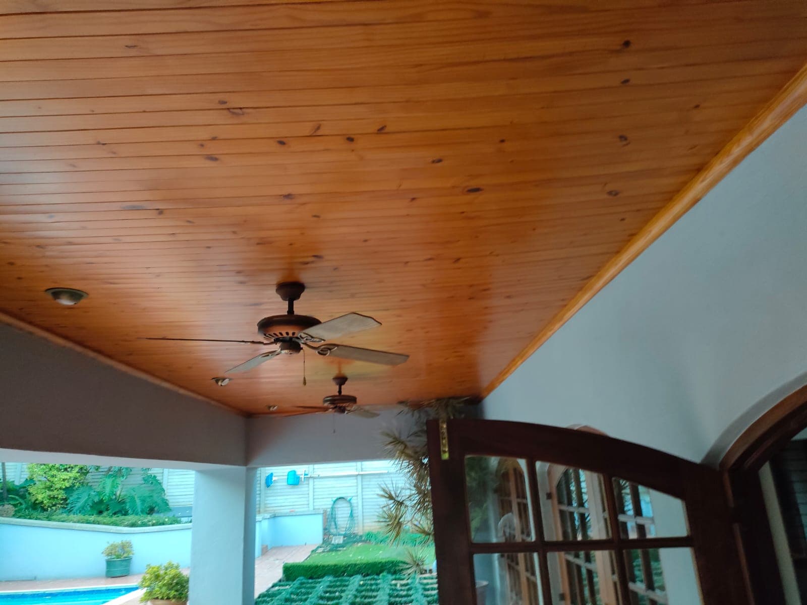 Wood Plank Patio Ceiling